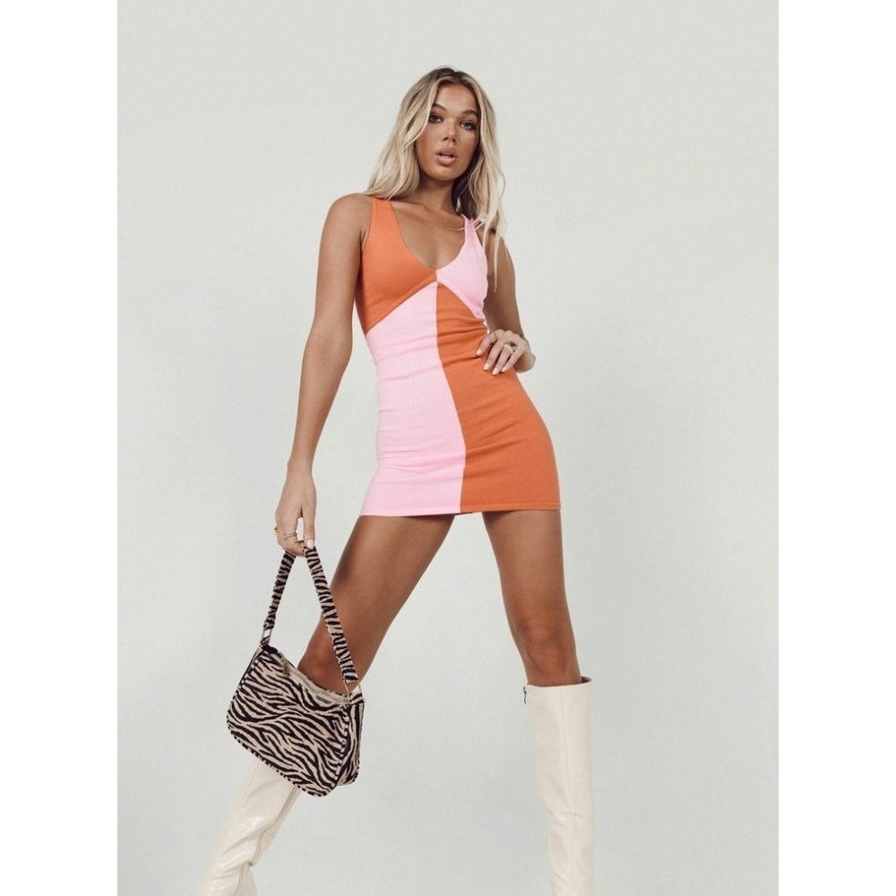 Princess Polly Sienna Color Block Pink/Orange Mini Dress S/M